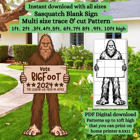 bigfoot sign,yard art lawn display pattern stencil, sasquatch silhouette Diy Bigfoot, Sasquatch Silhouette, Trace Pattern, Bigfoot Party, Bigfoot Silhouette, Balloon Template, Pattern Stencil, Engineer Prints, Event Backdrop