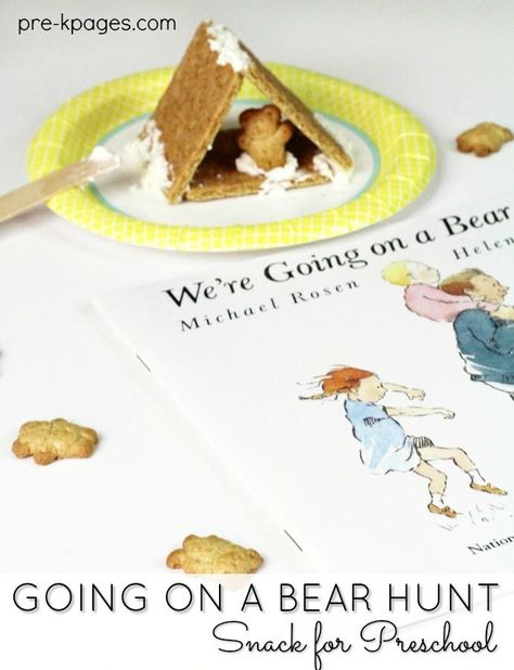 Going on a Bear Hunt Snack for Preschool. A fun snack for preschool or kindergarten kids to make to go along with the contemporary classic, Going on a Bear Hunt. Camping Preschool, Bears Preschool, Camping Theme Preschool, Preschool Cooking, Going On A Bear Hunt, Pre K Pages, Bear Hunt, Food Activities, Preschool Snacks