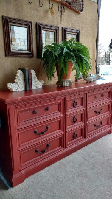 Red Buffet Red Buffet Cabinet, Red Sideboard, Red Credenza, Red Buffet, Silver Bedroom Decor, Painted Ideas, Furniture Repurposing, Burgundy Paint, Real Wood Furniture