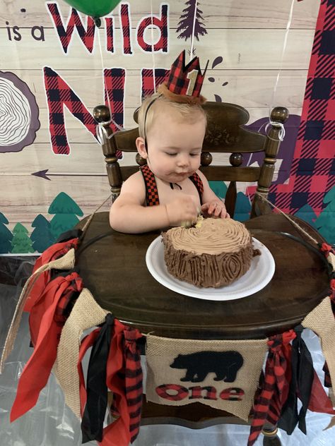 Log smash cake Log Smash Cake, Bear Smash Cake 1st Birthdays, Lumberjack Cake, Lumberjack Birthday Party, Cabin Theme, Lumberjack Birthday, Log Cake, Woodland Bear, Wild One Birthday Party