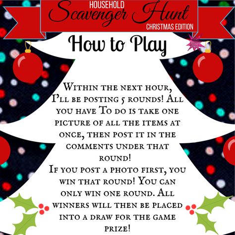 Christmas edition household scavenger hunt. Game for Facebook VIP group or party. Thirty-One fall/winter 2018 www.mythirtyone.ca/sabrinawhite Vip Group Games, Epicure Games Facebook Party, Facebook Christmas Games, Household Scavenger Hunt, Tupperware Christmas, Facebook Party Games, Facebook Group Games, Online Party Games, Christmas Party Planning