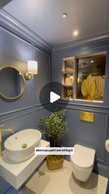 Kate Clarkson on Instagram: "SMALL TOILET / WC - these are the things we did to try and make ours feel bigger: 

💫 Colour drenching - painting the walls, ceiling, skirting, coving, door and architrave the same colour. It is meant to make a room feel larger as the colour never ends. 

💫 Mirror - adding mirror to give reflections to make the room appear bigger.

💫 Leaving floor space free - having a wall hung toilet and sink gives the impression of a larger floor space as it’s not being cut off my things sitting on it. 

Do you have any tips on making a room look larger? 
What do you think of mine? 💙💙

xxxxxx" French Mirror Wall, Colour Drenching Bathroom, Ceiling Skirting, Small Toilet Decor, Colour Drenching, Toilet Decor, Whimsical Cottage, Small Toilet Room, Hill Country Homes