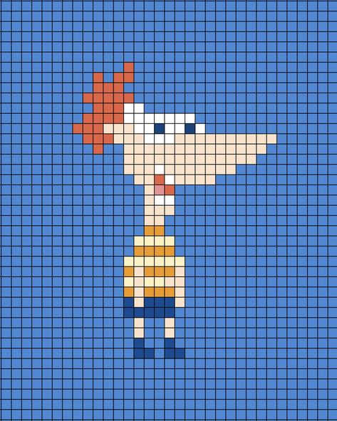 A pixel art template of Phineas Flynn from the cartoon program Phineas and Ferb. Phineas And Ferb Perler Beads, Phineas And Ferb Crochet, Phineas And Ferb Pixel Art, Disney Tapestry, Phineas Flynn, Phineas E Ferb, Hama Art, Disney Crochet Patterns, Phineas Y Ferb