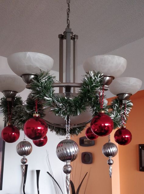 Christmas Decoration For Chandelier, Chandelier Decorations For Christmas, Chandelier Christmas Decor, Christmas Chandeliers, Christmas Chandelier Decor, Creative Christmas Decorations, Chandelier Christmas, Chandelier Decorations, Christmas Chandelier