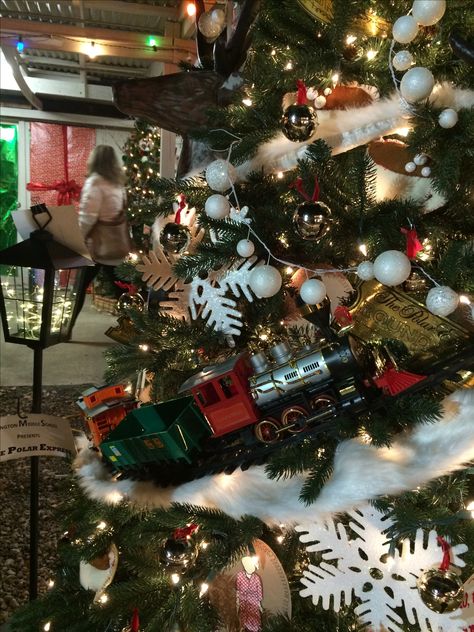 Polar Express Christmas Tree Christmas Tree Polar Express Theme, The Polar Express Christmas Tree, Train Themed Christmas Tree, Train Tree Christmas, Polar Express Christmas Tree Ideas, Polar Express Theme Christmas Tree, Polar Express Tree Ideas, Polar Express Christmas Tree Theme, Polar Express Tree