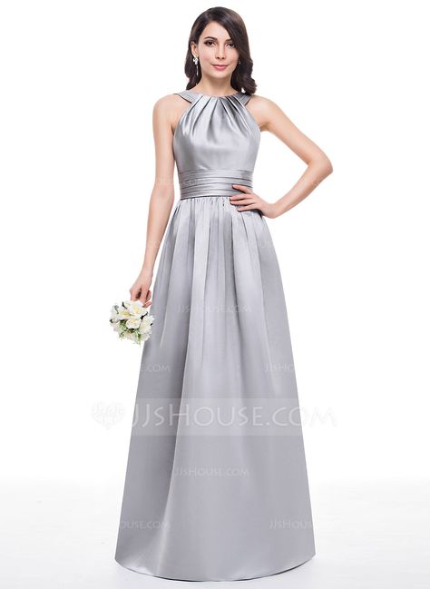 A-Line/Princess Scoop Neck Floor-Length Satin Bridesmaid Dress With Ruffle (007060609) - Bridesmaid Dresses - JJsHouse Bridesmaid Satin, Satin Bridesmaid Dress, Halter Gown, Mob Dresses, Satin Bridesmaid Dresses, Dresses Bridesmaid, Gala Dresses, Halterneck Dress, Wedding Dress Inspiration