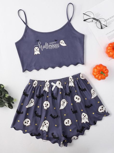 Scallop Neckline, Bauchfreies Top, Ghost Print, Bandeau Tops, Midi Dress Plus Size, Maxi Skirt Outfits, Printed Wide Leg Pants, Crop Top And Shorts, Pumpkin Print