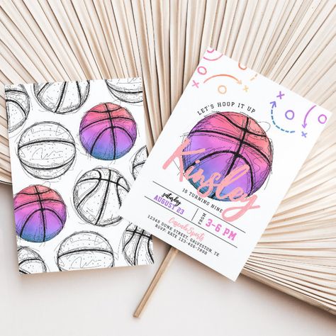 Pink Basketball Birthday Invitation - Birthday Invitation Basketball Birthday Party Invitations, Basketball Themed Birthday Party, Sports Invitation, Basketball Theme Birthday, Basketball Invitations, Basketball Birthday Invitations, Sports Birthday Invitations, Basketball Theme Party, Pink Basketball