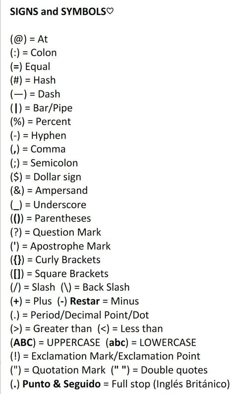 Signs and Symbols♡ अंग्रेजी व्याकरण, Materi Bahasa Inggris, Sms Language, English Vocab, Learn English Grammar, रोचक तथ्य, English Language Teaching, English Writing Skills, English Idioms