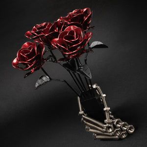 Creepy Skeleton Hand Vase with Metal Roses, Perfect for Dark Décor Scu – MetalRelic Welded Skeleton, Welded Flowers Metal Art, Welding Crafts Junk Art, Welded Rose, Welded Flowers, Sheet Metal Projects, Welding Art Ideas, Easy Welding Projects, Welding Idea