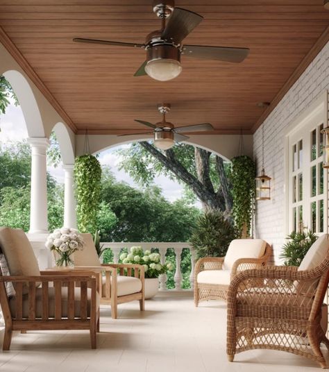 Westlake Royal Building Products™ (“Westlake Royal”), a Westlake company, announced the launch of Royal™ WoodTone Styles, blending rich wood looks with the rustic warmth of beadboard trim. Made of cellular PVC, Royal WoodTone Styles lend sophistication and function to porch ceilings and soffit applications. The new product line is low-maintenance, moisture and insect proof, and easy to install due to its hidden nailing hems. Porch Wood Ceiling, Wood Ceiling Ideas, Porch Ceiling Ideas, Beadboard Trim, Royal Building, Garage Paint, Outdoor Living Deck, Porch Wood, Trim Carpentry