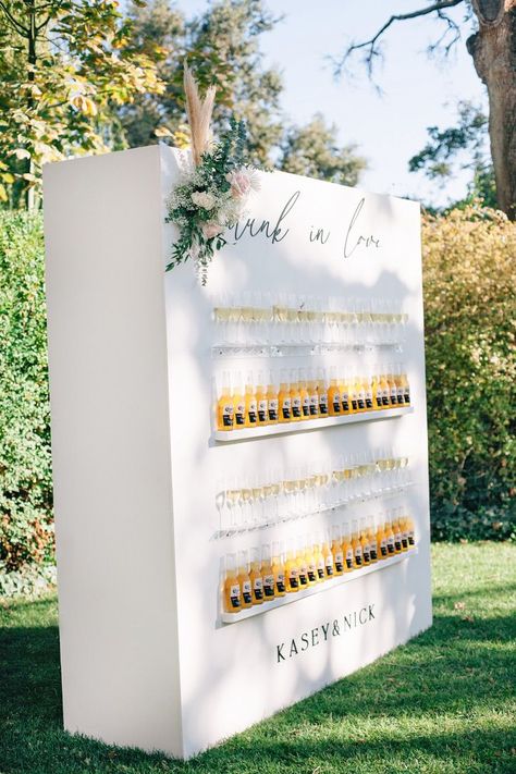 Champagne And Beer Wall Wedding, Champagne And Beer Wall, Beer Seating Chart Wedding, Bubbles And Buds Wall Wedding, Wedding Beer Wall, Wedding Bar Set Up Ideas, Beer Wall Wedding, Shot Wall Wedding, Drink Wall Wedding