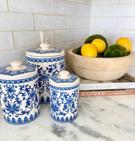 blue and white chinoiserie kitchen canisters