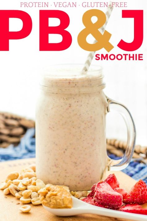 The next time you're craving a peanut butter and jelly sandwich, try making this protein PB&J smoothie instead! It's absolutely delicious and super healthy! Pb&j Protein Shake, Pb&j Smoothie Recipe, Pb&j Smoothie, Peanut Butter And Jelly Smoothie, Pb And J Smoothie, Ketogenic Breakfast, Peanut Butter And Jelly Sandwich, Banana Apple Smoothie, Green Juices