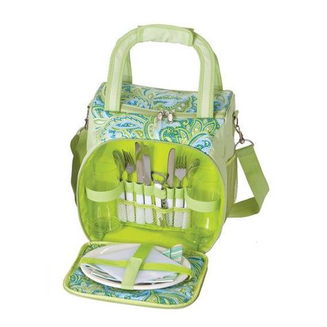 Picnic Plus Bailey 2 Person Picnic Tote 2 Person Picnic, Insulated Tote Bag, Picnic Tote, Picnic Essentials, Camping Style, Lunch Box Bag, Picnic Set, Green Paisley, Picnic Bag