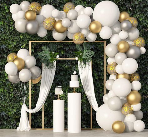 White Balloon Garland, Wedding Anniversary Party Decorations, Ballon Party, Bridal Shower Balloons, Anniversary Party Decorations, Wedding Balloon Decorations, Gold Confetti Balloons, Silver Balloon, Gold Party Decorations