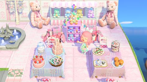 super cute animal crossing design inspo ~kawaii cute toy store Animal Crossing Toy Shop, Acnh Toy Store, Acnh Gift Shop, Animal Crossing Cutecore, Cutecore Animal Crossing, Animal Crossing Market Ideas, Store Animal Crossing, Acnh Candyland, Acnh Strawberry