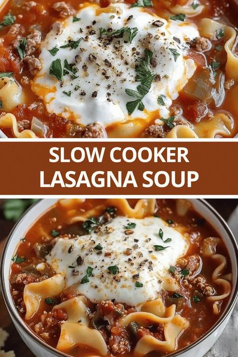 Slow Cooker Lasagna Soup Recipe Soup Recipes Easy, Slow Cooker Lasagna Soup, Lasagna Soup Crockpot, Best Soup, Lasagna Soup Recipe, Crockpot Lasagna, Slow Cooker Lasagna, Lasagna Soup, Soup Recipes Slow Cooker