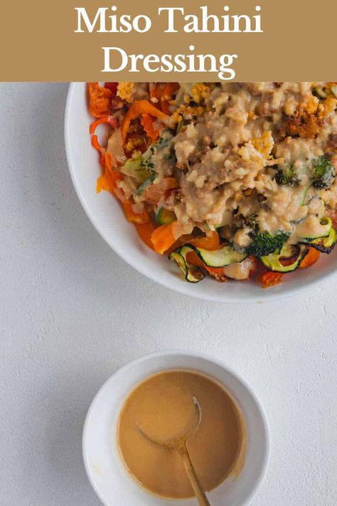 Easy Miso Tahini Dressing - Cooking For Peanuts Vegan Dressing Recipes, Miso Tahini, Healthy Dressing Recipes, Balsamic Dressing Recipe, Healthy Dressing, Garlic Health Benefits, Vegan Dressing, Lemon Tahini Dressing, Miso Dressing