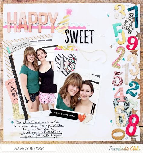 Happy Sweet 16, Birthday Scrapbook Layouts, Websters Pages, Pink Birthday Cakes, Maggie Holmes, Paper Confetti, Image Layout, Birthday Scrapbook, Birthday Crafts