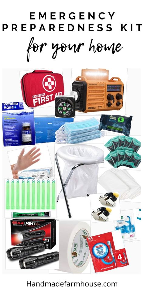 Emergency Preparedness Kit For Home - Handmade Farmhouse Home Emergency Kit, Preparedness Ideas, Noaa Weather Radio, Emergency Preparedness Food, Mini First Aid Kit, Emergency Prepardness, Evacuation Plan, Emergency Preparedness Kit, Emergency Bag