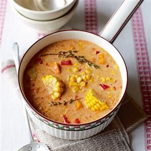 Jamaican spiced corn soup  I can hardly wait to try this! I know its almost summer but I love a good bowl of soup anytime. Corn & sweet coconut milk just sounds too good to wait for the seasons to change. I'll turn  the A/C down and call it fall for today! Corn Soup Recipes, Jamaican Cuisine, Jamaican Dishes, Corn Soup, Scotch Bonnet, Porto Rico, Corn On The Cob, Jamaican Recipes, Bowl Of Soup