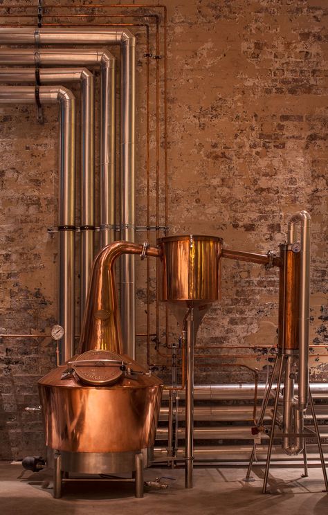 Archie Rose Distillery is an exemplary case of adaptive reuse where Acme & Co have transformed an unremarkable steel shed into a compelling establishment. Greenhouse Glamping, Distillery Design, Viking Market, Brewery Interior, Whisky Distillery, Whiskey Room, Brewery Design, Moonshine Still, Gin Distillery