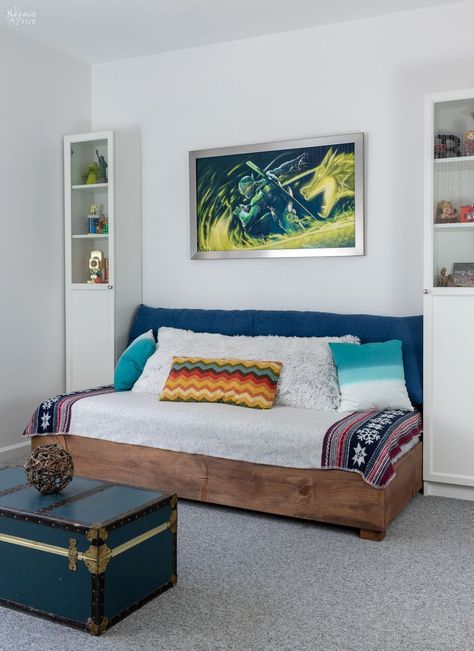 DIY daybed | DIY bed frame | How to build a daybed for $50 | DIY daybed for teens | How to make a twin bed frame | The easiest DIY bed frame with step-by-step instructions | DIY farmhouse style bed frame | #TheNavagePatch #DIY #easydiy #farmhouse #daybed #bedframe #diyfurniture #rustic #farmhousestyle #paintedfurniture | TheNavagePatch.com