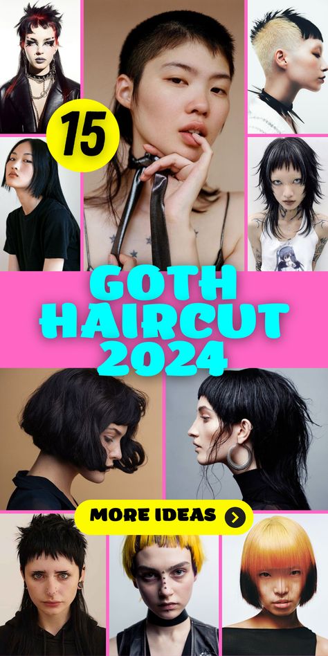 Goth Haircut 2024: A Bold Fusion of Past and Present Medium Punk Haircut, Punk Hair Round Face, Punk Curly Haircut, Choppy Goth Hair, Gothic Bob Hairstyle, Angular Haircut For Women, Short Curly Goth Hairstyles, Punk Haircuts For Women Medium, Short Hair Long Sides