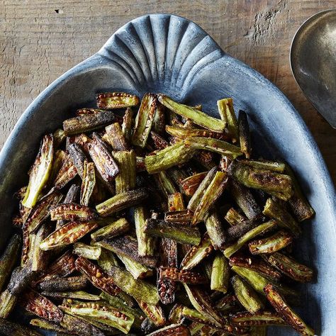 Spicy Oven-Roasted Okra recipe on Food52 Oven Roasted Okra, Roasted Okra, Okra Recipe, Okra Recipes, Potluck Recipes, Food Blogs, Vegetable Sides, Veggie Sides, Oven Roast