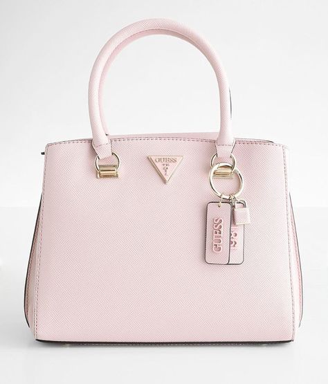 Guess Noelle Saffiano Girlfriend Purse - Pink , Women's Lightrose Textured faux leather lined purse Foldover magnetic snap and zipper closures Interior zipper and two pouch pockets Removable shoulder strap Dimensions: 11 1/4(L) x 4(W) x 9(H). Body: 100% Polyurethane. Lining: 80% Polyester 20% Cotton. Apparel & Accessories > Handbags, Wallets & Cases > Handbags