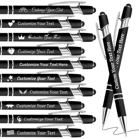 PRICES MAY VARY. Custom Pens Personalized: Free engraving custom pen with black ink,Writing smoothly. Up to 2 lines can be customized, each line can be up to 35 characters (including spaces). Personalized Pens Bulk: We provide 1/10/20/30/50/100/150/200/300 set of custom pens. A single pen is packaged in a gift box, and more than 10 pens are packaged in felt. Multifunctional Pen: Customized pen is press-to-use. One end is for smooth writing on paper (black ink), the other end can be used for the Surprise 60th, Personalized Pens, Message Text, Custom Pen, Text Gift, Personalised Pens, Logo Name, Paper Black, Custom Pens