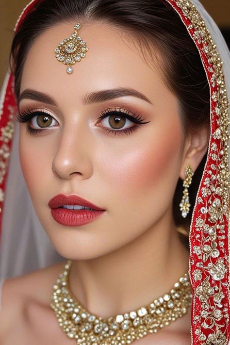 Regal Red Asian Bride Glamour, bridal makeup, wedding makeup, bridal makeup look Wedding Makeup Inspiration, Wedding Color Schemes Spring, Fall Wedding Makeup, Feather Brows, Soft Eye Makeup, Beach Wedding Colors, Bold Lip Color, Bridal Eye Makeup, Prom Makeup Looks