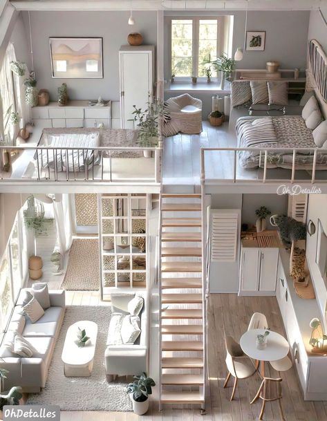 Mini House Interior, Mini Loft Apartment, Small Penthouse Apartment, Small Houses Ideas, Mini House Design, Mini House Ideas, Boho Farmhouse Living Room, Mini Homes, Farmhouse Living Rooms