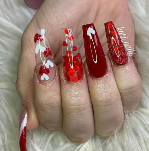 Easy Valentines Nail Art Ideas for Teens | HubPages Diy Valentine's Nails, Vday Nails, Chanel Rouge, Valentine Nail Art, February Nails, Red Acrylic Nails, Nail Designs Valentines, Cute Acrylic Nail Designs, Heart Nails