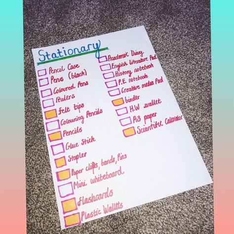 A list of all the stationary you might need for school to make sure your organised Back To School Checklist, School Checklist, Felt Tip, English Literature, Ruler, Make Sure, Back To School, Literature, Bullet Journal