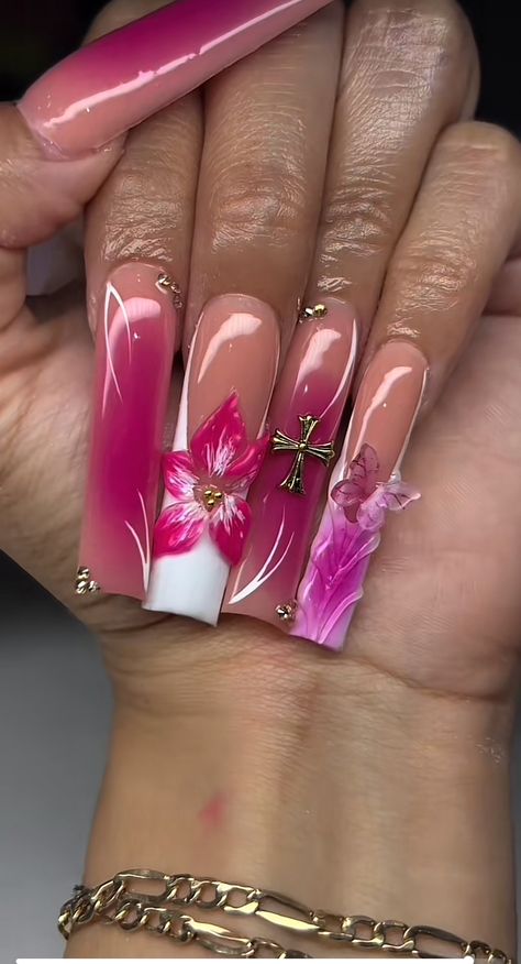 Xl Nails Design, Vacation Nails Black Women, Baddie Nails Ideas, Drip Nails, Colored Acrylic Nails, Girly Acrylic Nails, Cute Acrylic Nail Designs, Simple Acrylic Nails, French Acrylic Nails