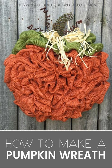 Burlap pumpkin wreath tutorial - wreath DIY - fall decorating - outdoor fall - wreaths - pumpkins Pumpkin Wreath Tutorial, Outdoor Fall Wreaths, Outdoor Hobbies, Burlap Pumpkin Wreath, Pumpkin Wreath Diy, Farmhouse Fall Wreath, Burlap Pumpkins, Burlap Wreath Diy, Wreath Hanging