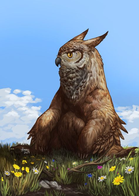 ArtStation - Owlbear, Hatto Artworks Owlbear Art, D D Monsters, Last Unicorn, Fluffy Puppies, The Last Unicorn, Mythical Beast, Art Diary, Mystical Creatures, 귀여운 동물