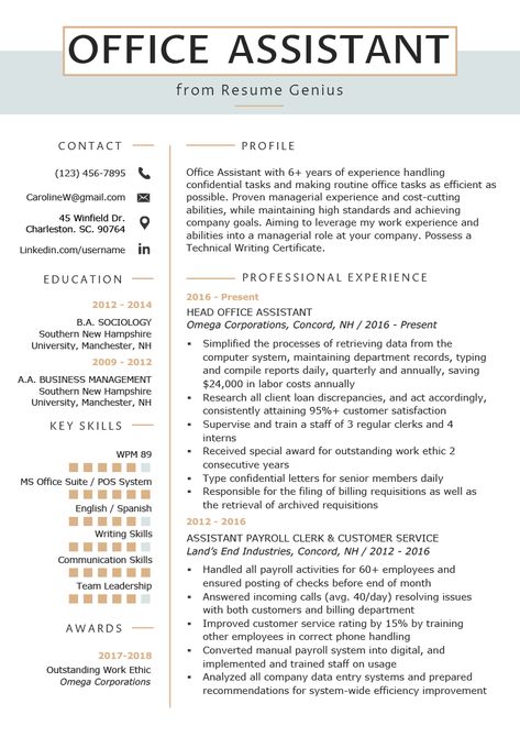 Office Assistant Resume Example & Writing Tips | Resume Genius Office Assistant Resume, Office Jobs, Administrative Assistant Resume, Job Interview Advice, Marketing Resume, Good Resume Examples, Job Info, Job Advice, Office Assistant