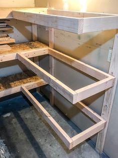 To make corner storage shelves, leave off one of the front legs of one unit. If you keep all the measurements the same, they should match up perfectly! Garage Shelving Plans, Basement Shelving, Shed Shelving, Corner Shelf Ideas, Corner Storage Shelves, Diy Storage Shelves, Garage Shelves, Garage Storage Shelves, Diy Garage Door