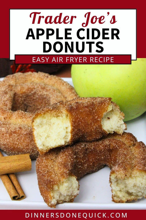 Give your Trader Joe's Apple Cider Donuts a fresh, crispy, and warm twist with this simple air fryer method! In just a few minutes, you’ll transform these store-bought treats into something extra special. Perfect for cozy fall mornings or as a quick treat to impress your guests, these cinnamon-sugar donuts will taste like they just came out of the oven. Try this air fryer hack today for an upgraded treat! #AppleCiderDonuts #AirFryerRecipes #TraderJoesHacks #FallDesserts #CinnamonDonuts Apple Cider Air Fryer Donut, Cinnamon Donuts, Quick Treats, Trader Joes Recipes, Cinnamon Sugar Donuts, Apple Cider Donuts, Fall Dessert Recipes, Quick Weeknight Meals, Indulgent Desserts