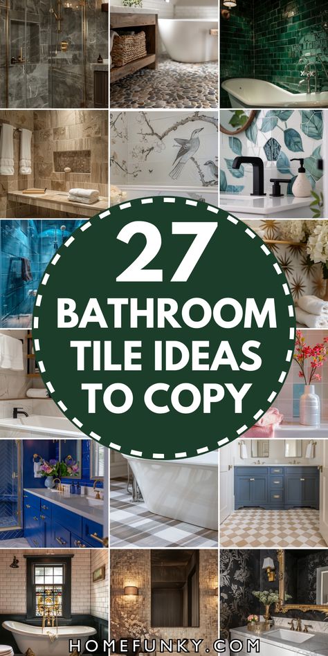 27 Bathroom Tile Ideas to Inspire Your Next Renovation Bathroom Floor Ideas Tile, Ideas For Bathrooms, Blue Shower Tile, Master Bath Tile, Small Bathroom Tiles, Sleek Bathroom, Tile Layout, Bathroom Tile Ideas, Glass Shower Enclosures