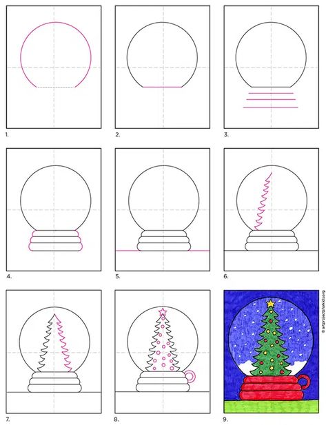 How To Draw Snow, Christmas Elementary, Globe Drawing, Putz Hacks, Draw Christmas, Makerspace Ideas, Easy Christmas Drawings, Christmas Globes, Globe Art