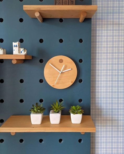 Pegboard Craft Room, Pegboard Kitchen, Wooden Pegboard, Pegboard Storage, Pegboard Organization, Pegboard Accessories, Plywood Furniture, Wooden Clock, The Design Files