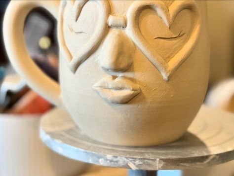 Quirky face mug collection in progress. Love these cuties 😂❤️ #pottery #ceramic #uglyface #clayart Ceramic Face Mugs Pottery, Face Mugs Pottery, Mugs With Faces Ceramics, Handbuilding Face Mug, Abstract Face Mugs, Face Mug, Mug Collection, Clay Ideas, Handmade Pottery