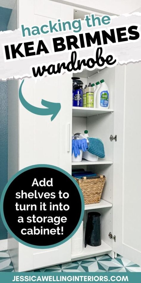 Turn an inexpensive Ikea wardrobe into a chic and functional storage cabinet with this easy Ikea Brimnes wardrobe hack! Ikea Storage Cabinet Hack, Brimes Ikea Wardrobe Hack, Brimnes Wardrobe Hack, Brimnes Cabinet Hack, Ikea Brimnes Wardrobe, Deep Storage Cabinet, Brimnes Wardrobe, Ikea Wardrobe Hack, Ikea Brimnes