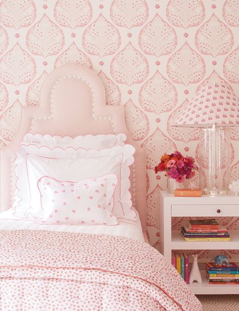 Ashley Whittaker Reinventing the Classics - Flower Magazine Ashley Whittaker, Lotus Wallpaper, Boy’s Room, Pink Bedrooms, Girl’s Room, White Rooms, Red Walls, Big Girl Rooms, Pink Bedroom