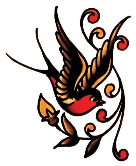 Sailor Jerry Swallow, Golondrinas Tattoo, Traditional Butterfly Tattoo, Sailor Jerry Flash, American Traditional Tattoo Ideas, Vintage Tattoo Design, Traditional Tattoo Ideas, Traditional Tattoo Designs, Sparrow Tattoo