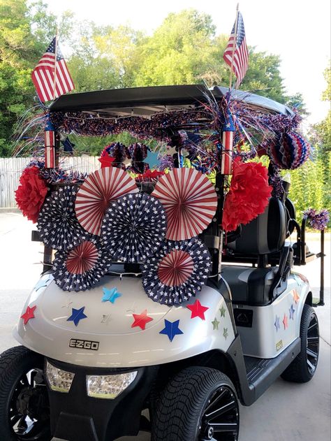 4th Of July Golf Cart, Golf Cart Parade, Golf Cart Decorations, Parade Float Decorations, Floating Decorations, Custom Golf Carts, 4th Of July Parade, Fourth Of July Decorations, 4th July Crafts